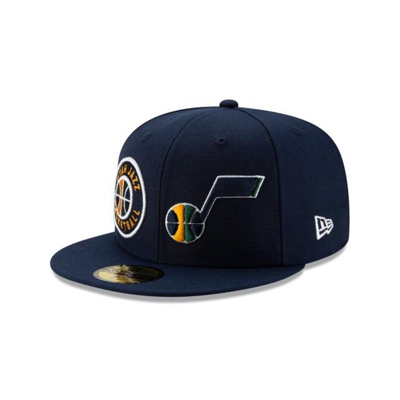 NBA Utah Jazz Double Hit 59Fifty Fitted (NKD4362) - Blue New Era Caps